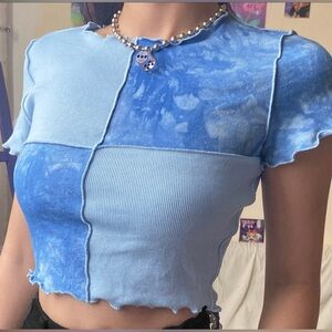 Brand new tie dye patch work crop top. Causal short sleeve shirt
